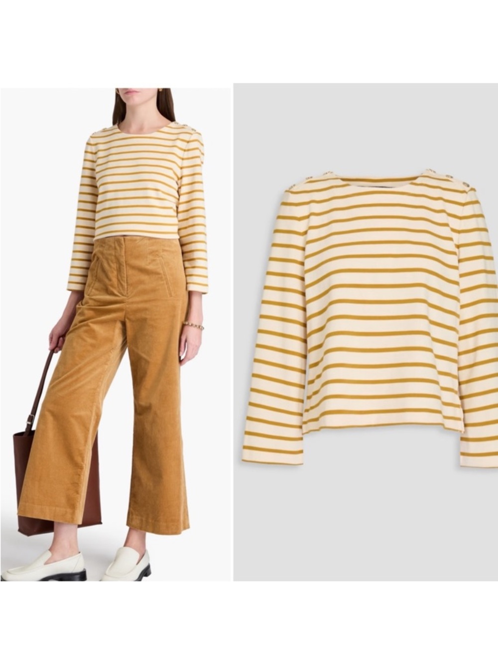 Veronica Beard Hovey Striped Mariner Pullover Saffron Yellow Cream M